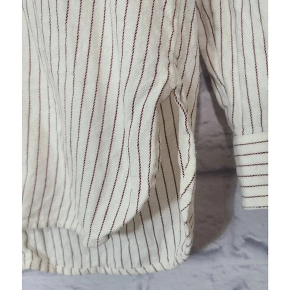 Madewell Flannel Grandpa Pullover Shirt Womens XS Cream Red Striped Button Back - Picture 4 of 7